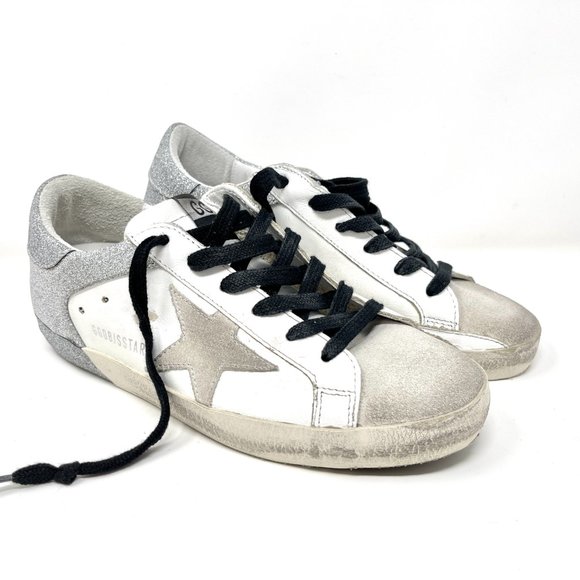 Golden Goose Superstar Silver Glitter Leather Sneakers Size 36 US 6 - Picture 4 of 11